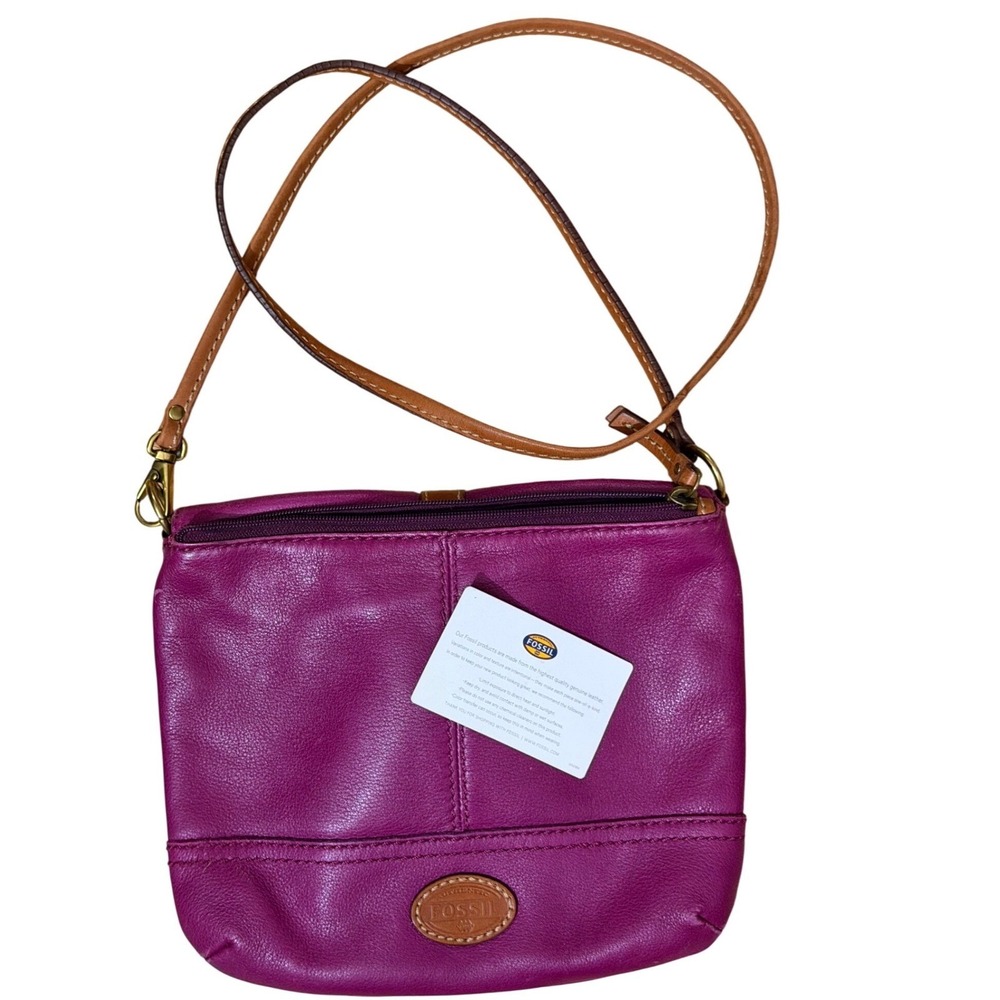Fossil Purple Leather Crossbody Bag Tan Trim Buckle Flap SHB1045 VINTAGE
